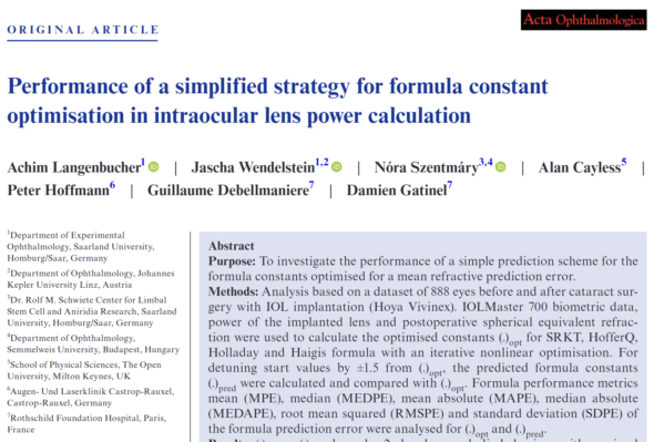 article abstract Pr Damien Gatinel, optimization of IOL constants cataract surgery