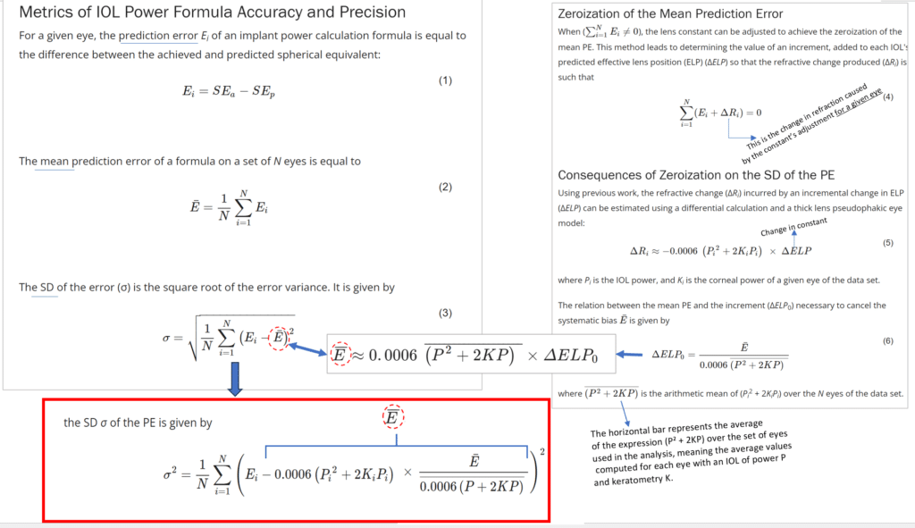 Calculation on the consequences of optimization of SD, IOL power formulas