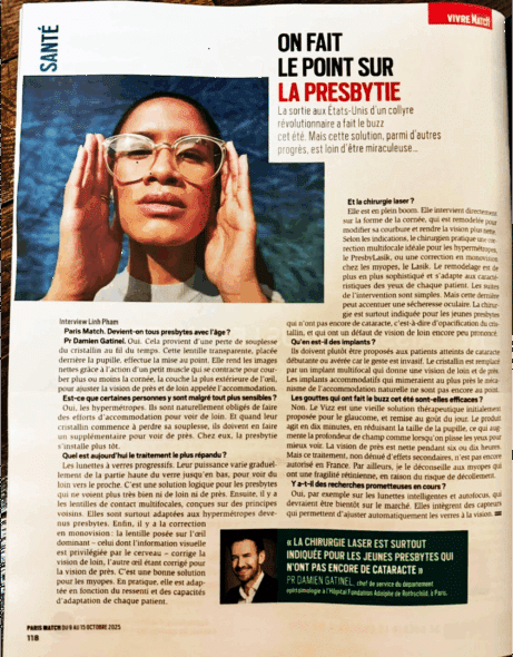 Paris Match - Chirurgie de la presbytie - Pr Damien Gatinel